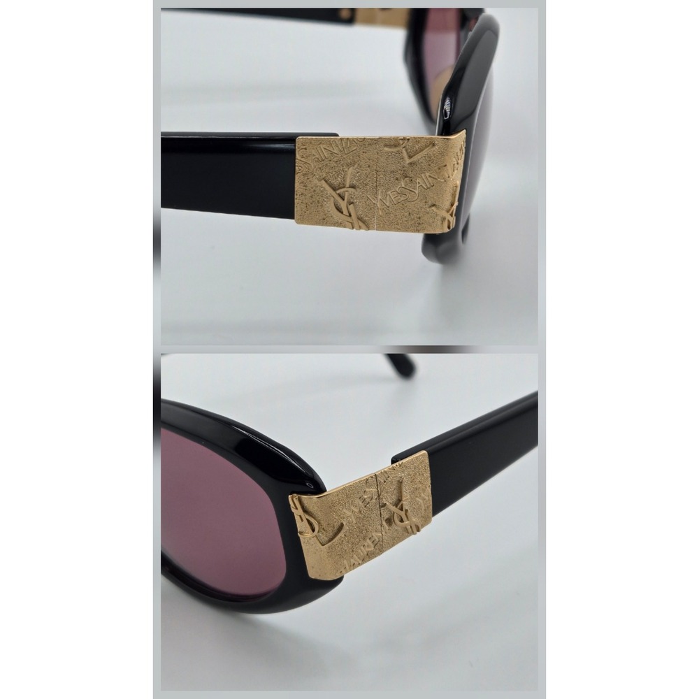 Yves Saint Laurent Vintage Sunglasses Black Gold YSL Logo Made in Japan - Picture 4 of 7